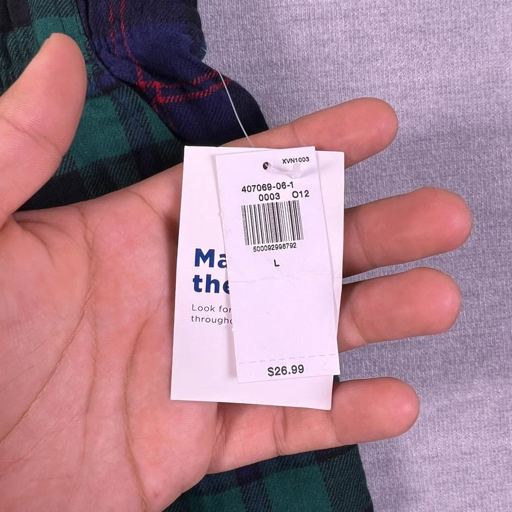 Old Navy Flannel Plaid Drawstring Mid Rise Pajama Pants Mens L Green Cotton